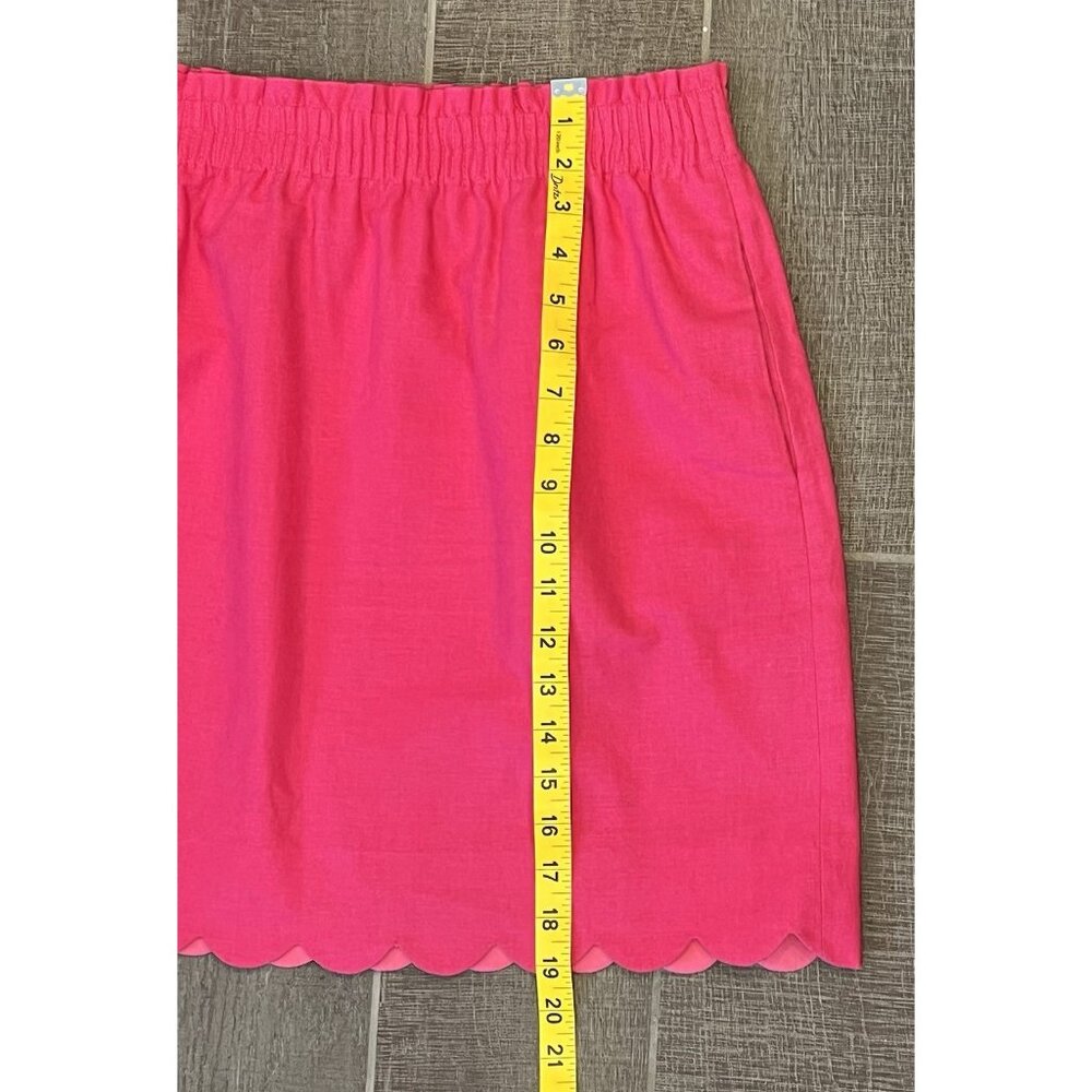 J. Crew Women’s Linen Mini Skirt Hot Pink Size 16 Scalloped Hem Elastic Waist - Picture 9 of 9